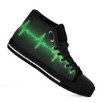 Green Heartbeat Print Black High Top Shoes