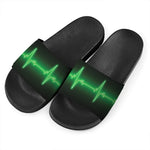 Green Heartbeat Print Black Slide Sandals