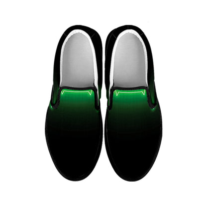 Green Heartbeat Print Black Slip On Shoes