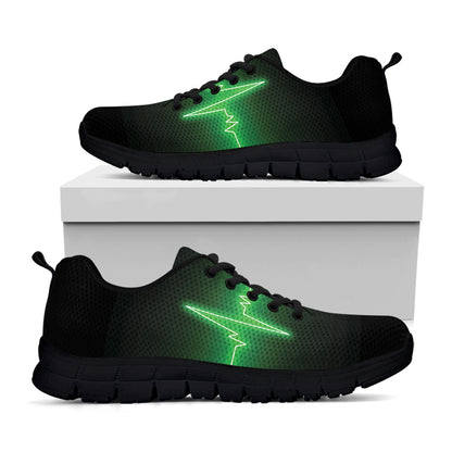 Green Heartbeat Print Black Sneakers