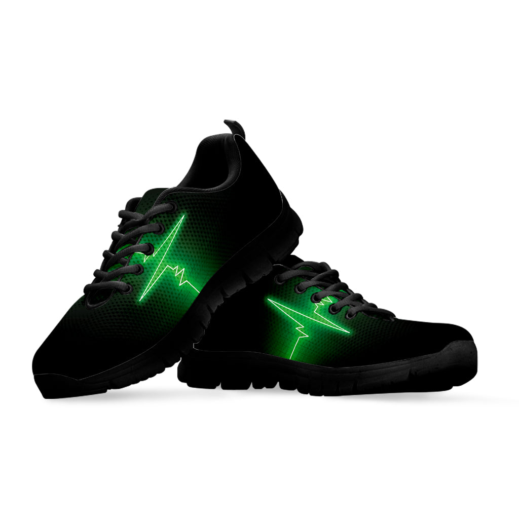 Green Heartbeat Print Black Sneakers