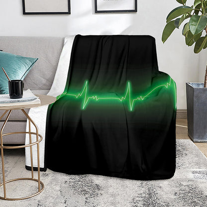 Green Heartbeat Print Blanket