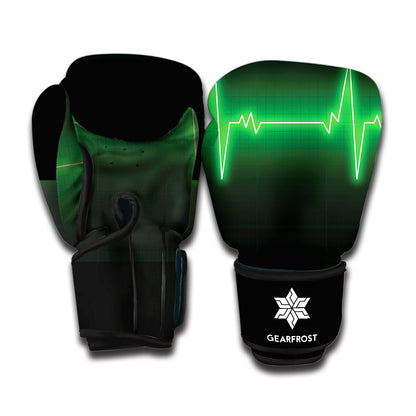 Green Heartbeat Print Boxing Gloves