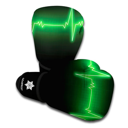 Green Heartbeat Print Boxing Gloves
