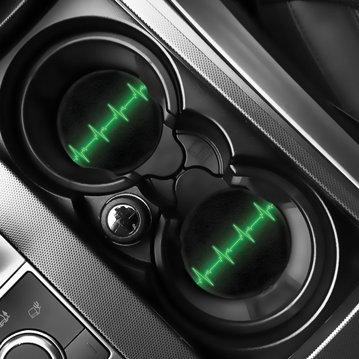 Green Heartbeat Print Car Coasters