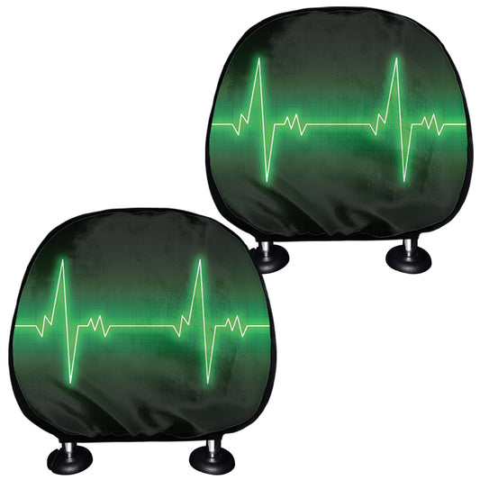 Green Heartbeat Print Car Headrest Covers