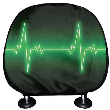 Green Heartbeat Print Car Headrest Covers