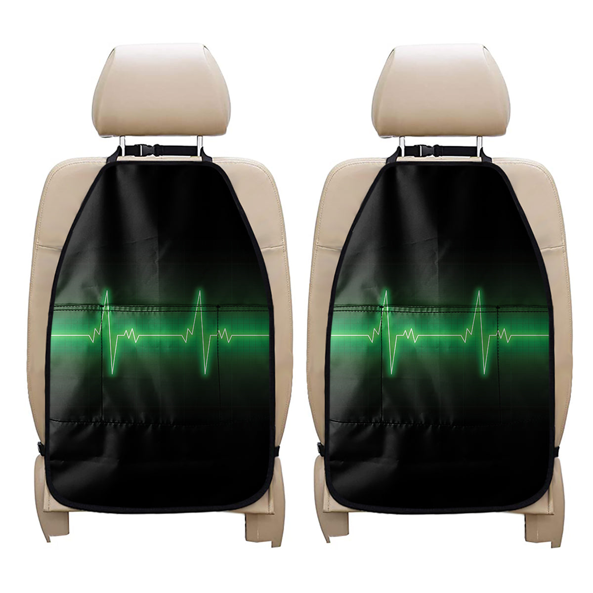 Green Heartbeat Print Car Seat Organizers