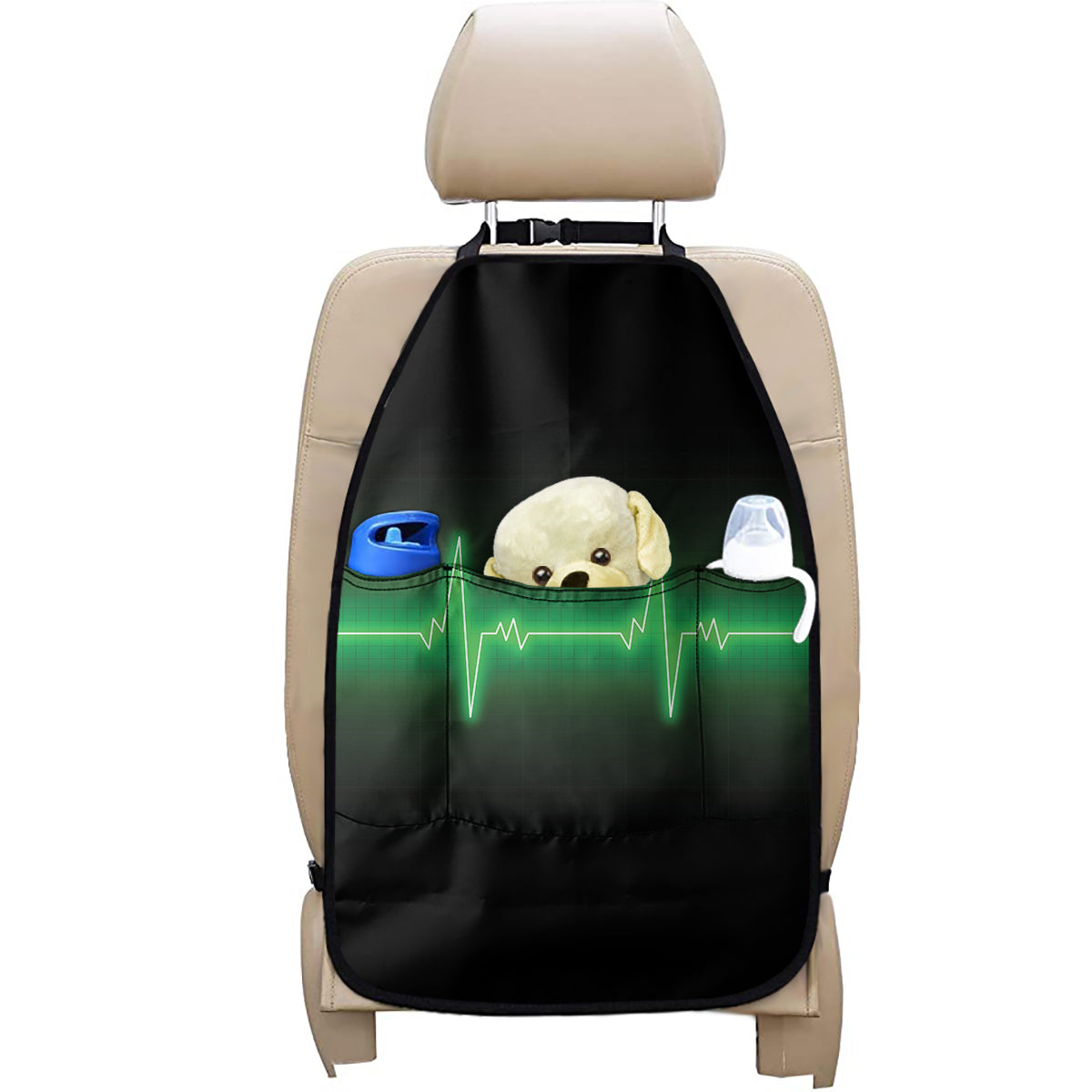 Green Heartbeat Print Car Seat Organizers