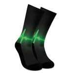 Green Heartbeat Print Crew Socks