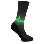 Green Heartbeat Print Crew Socks