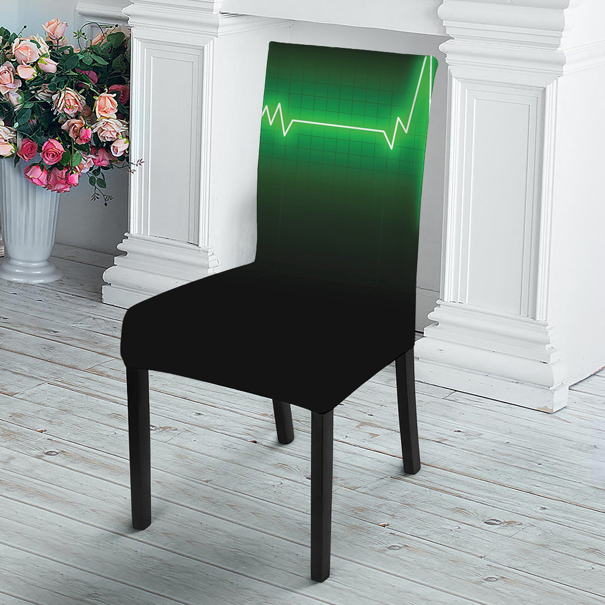 Green Heartbeat Print Dining Chair Slipcover