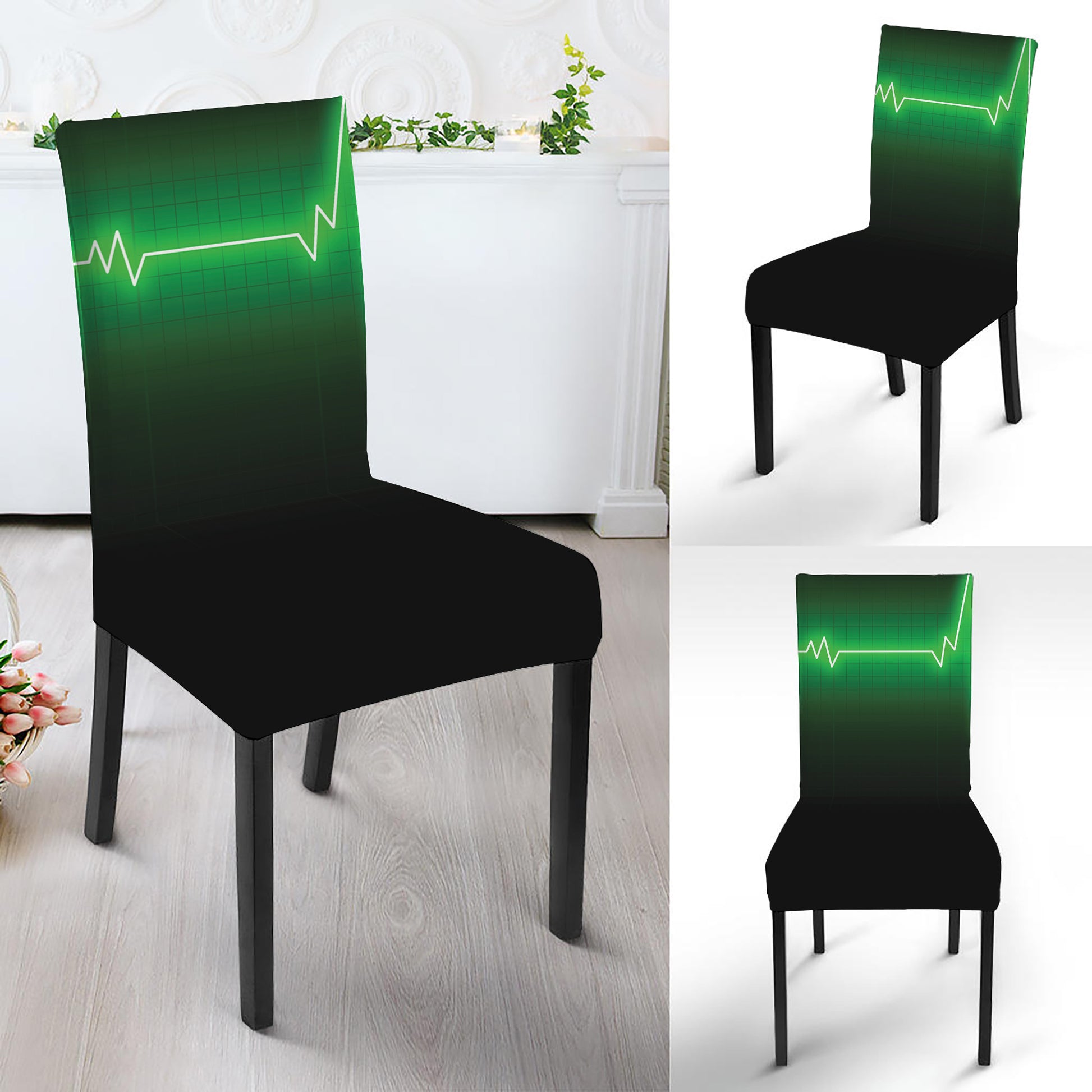 Green Heartbeat Print Dining Chair Slipcover