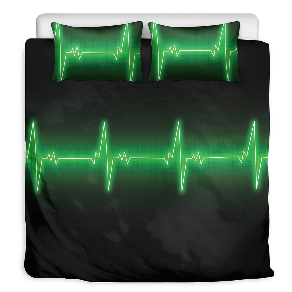 Green Heartbeat Print Duvet Cover Bedding Set