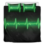 Green Heartbeat Print Duvet Cover Bedding Set