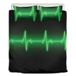 Green Heartbeat Print Duvet Cover Bedding Set