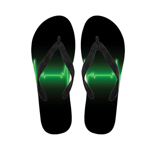 Green Heartbeat Print Flip Flops