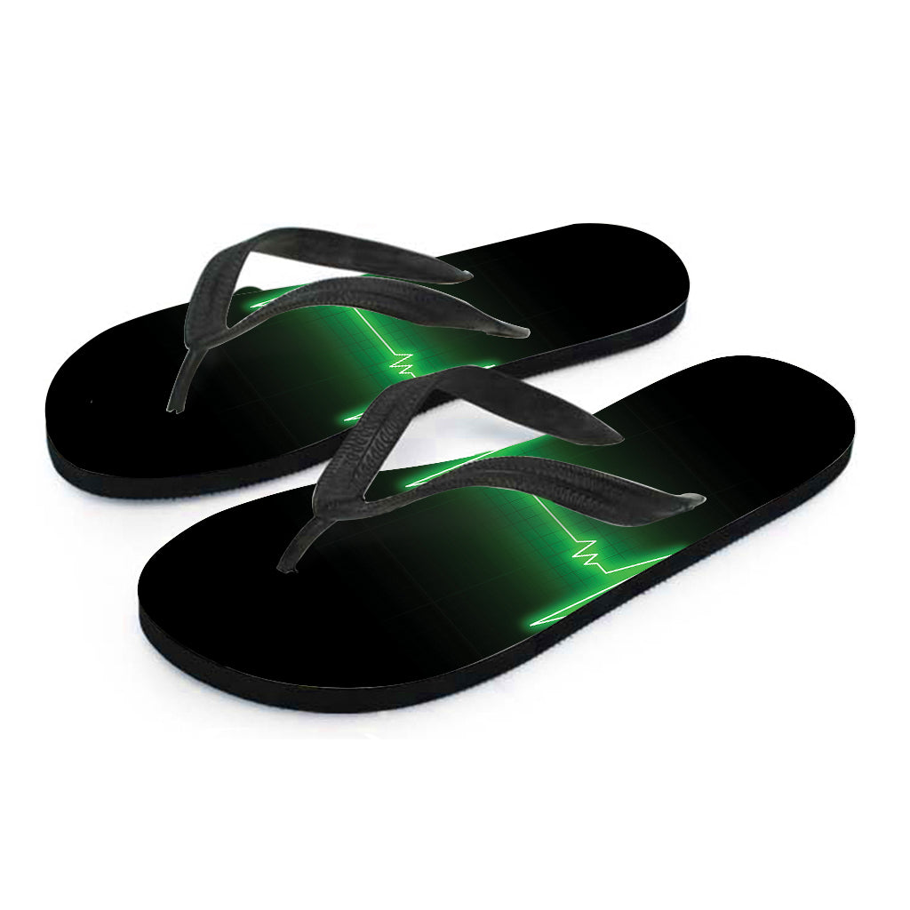 Green Heartbeat Print Flip Flops
