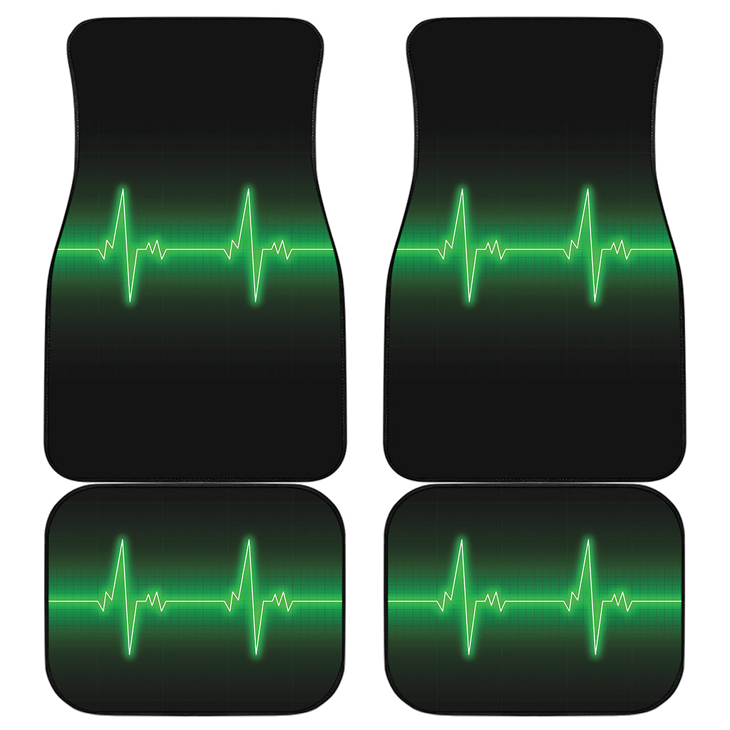 Green Heartbeat Print Front and Back Car Floor Mats