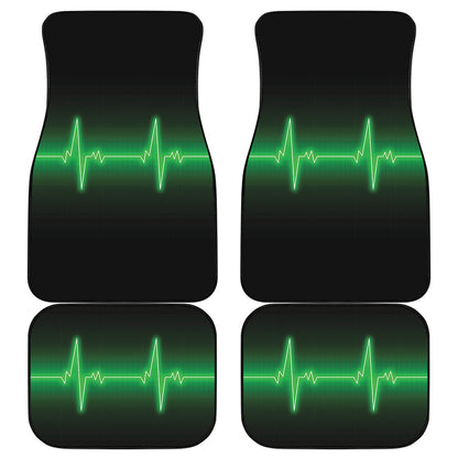 Green Heartbeat Print Front and Back Car Floor Mats