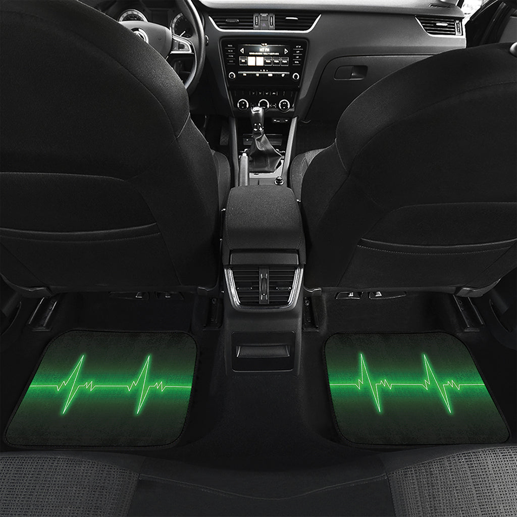 Green Heartbeat Print Front and Back Car Floor Mats