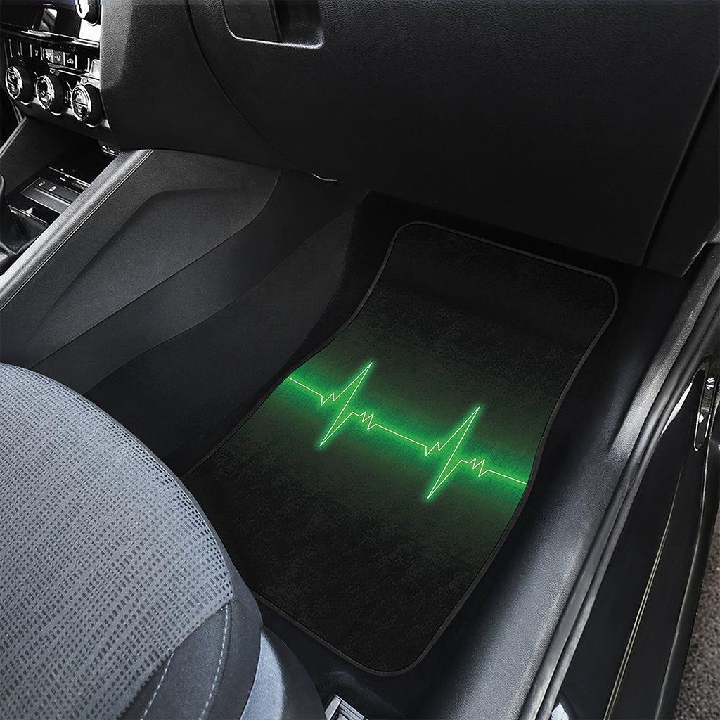 Green Heartbeat Print Front and Back Car Floor Mats