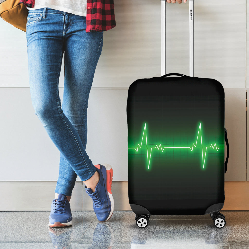 Green Heartbeat Print Luggage Cover