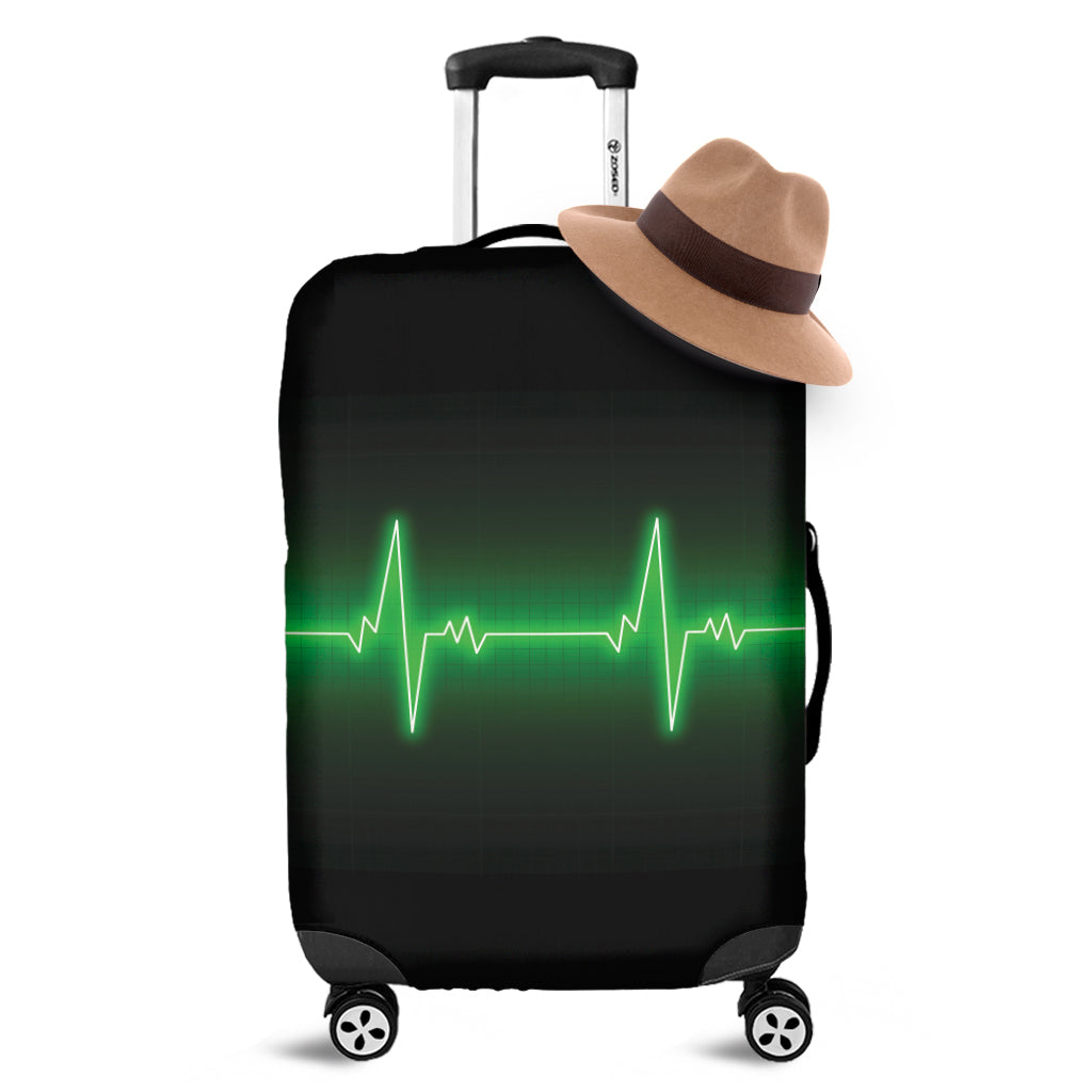 Green Heartbeat Print Luggage Cover