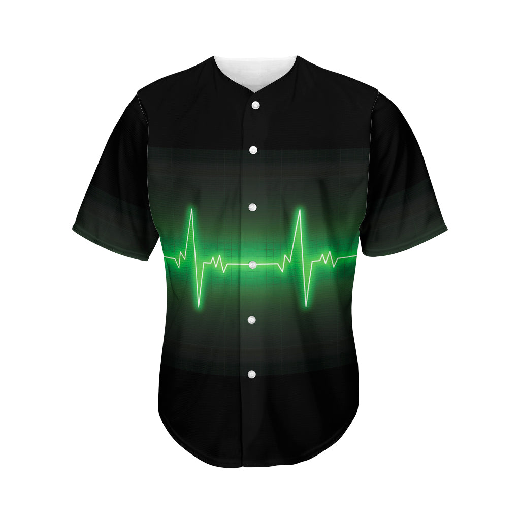 Green Heartbeat Print Men's Baseball Jersey