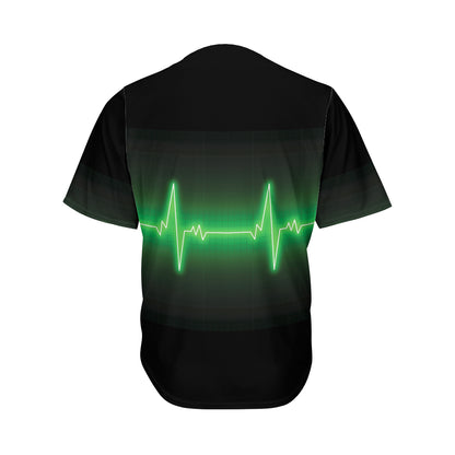 Green Heartbeat Print Men's Baseball Jersey