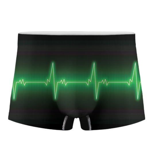 Green Heartbeat Print Men's Boxer Briefs