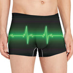Green Heartbeat Print Men's Boxer Briefs