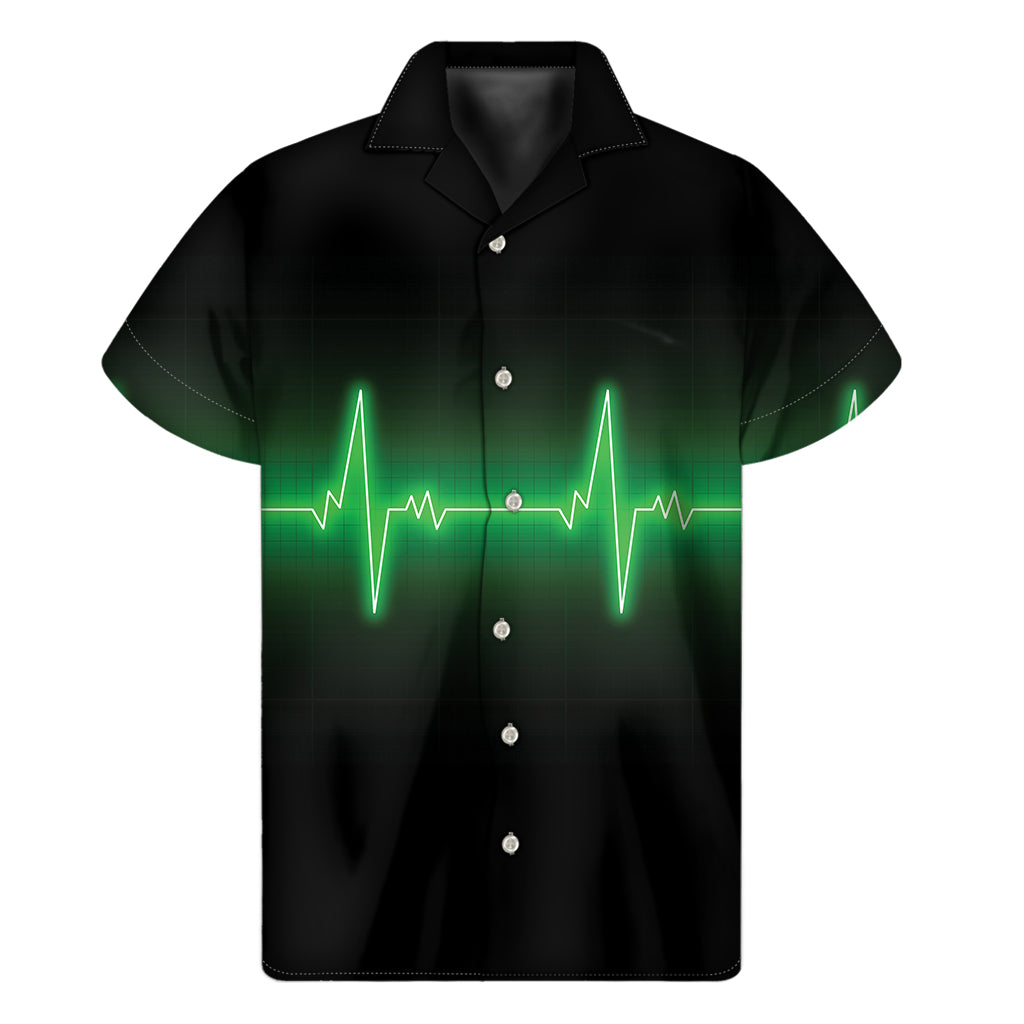Green Heartbeat Print Men's Short Sleeve Shirt