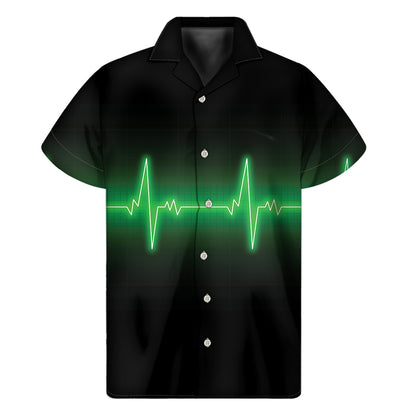 Green Heartbeat Print Men's Short Sleeve Shirt