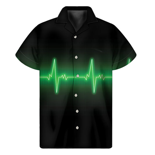 Green Heartbeat Print Men's Short Sleeve Shirt