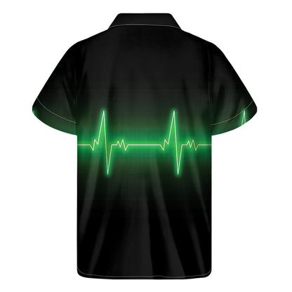 Green Heartbeat Print Men's Short Sleeve Shirt