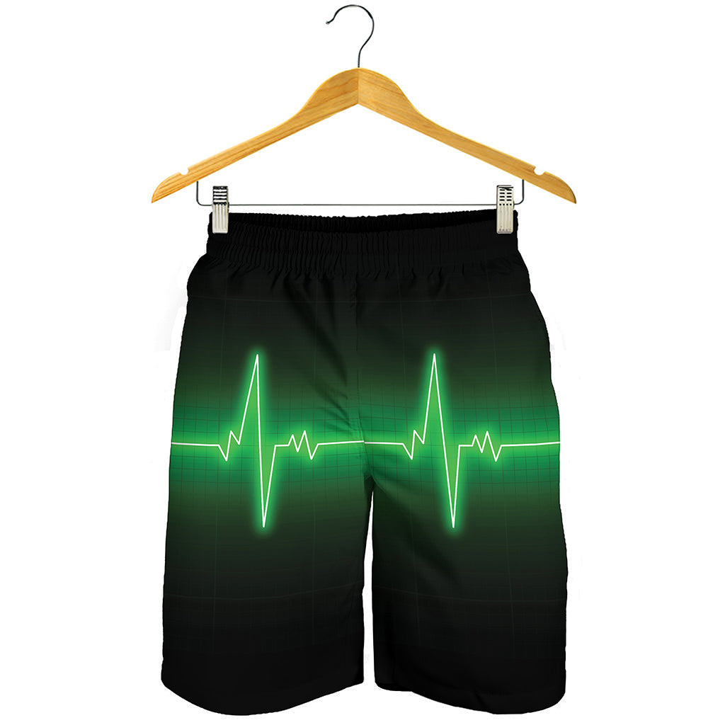 Green Heartbeat Print Men's Shorts