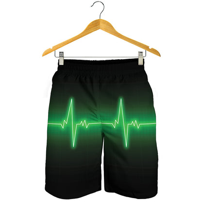 Green Heartbeat Print Men's Shorts