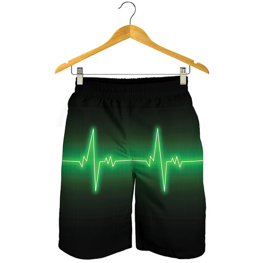 Green Heartbeat Print Men's Shorts