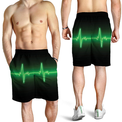 Green Heartbeat Print Men's Shorts