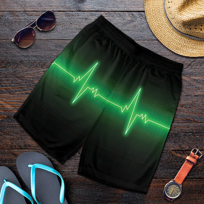 Green Heartbeat Print Men's Shorts