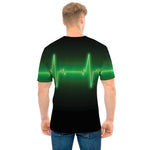 Green Heartbeat Print Men's T-Shirt