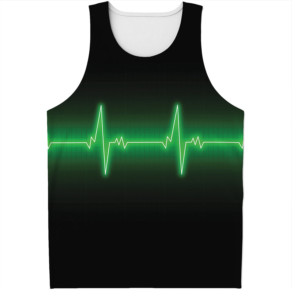 Green Heartbeat Print Men's Tank Top