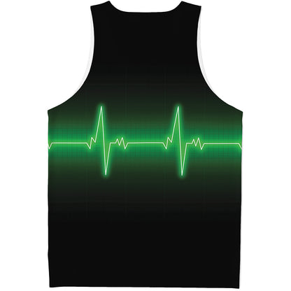 Green Heartbeat Print Men's Tank Top