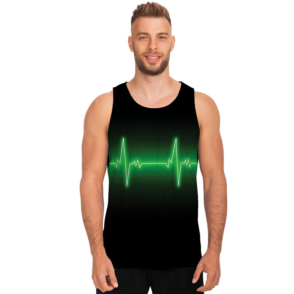 Green Heartbeat Print Men's Tank Top