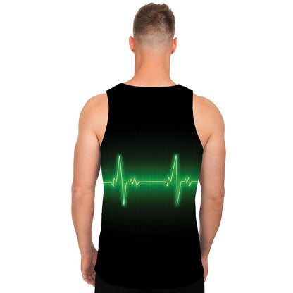 Green Heartbeat Print Men's Tank Top