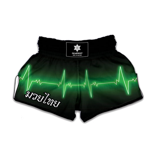 Green Heartbeat Print Muay Thai Boxing Shorts