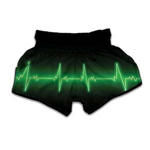 Green Heartbeat Print Muay Thai Boxing Shorts