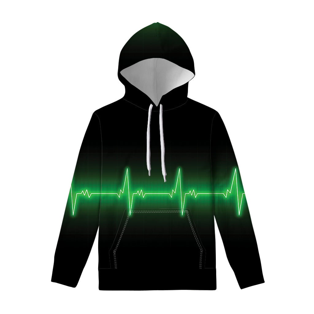 Green Heartbeat Print Pullover Hoodie