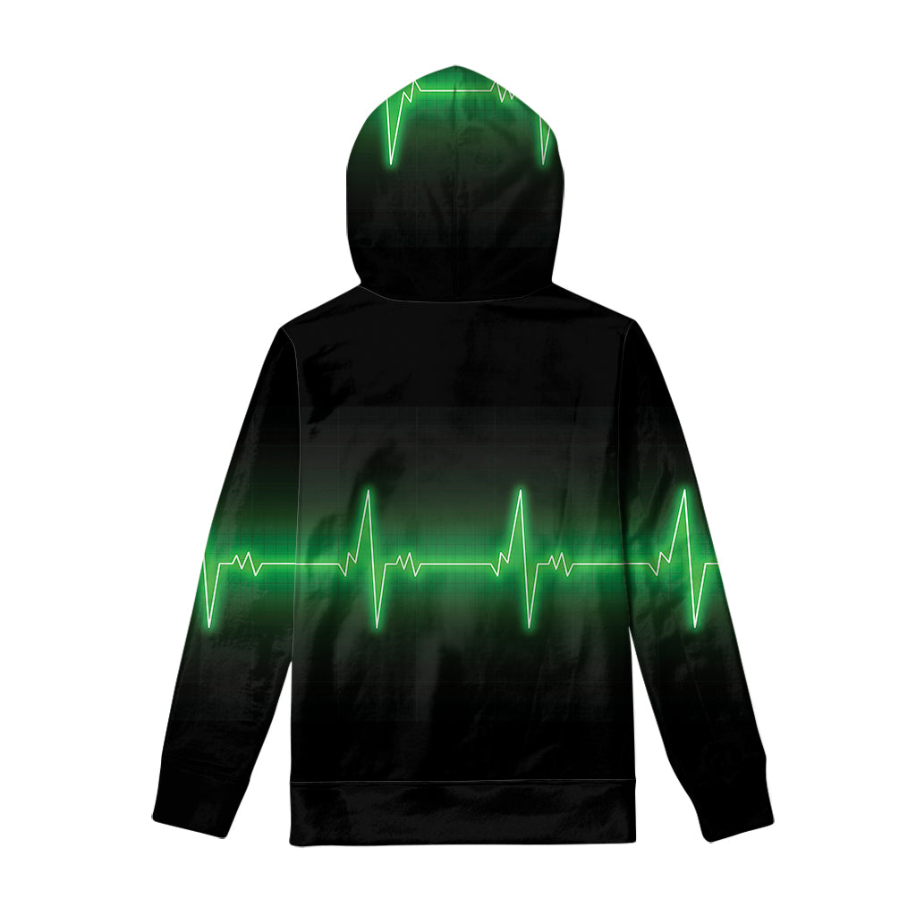 Green Heartbeat Print Pullover Hoodie